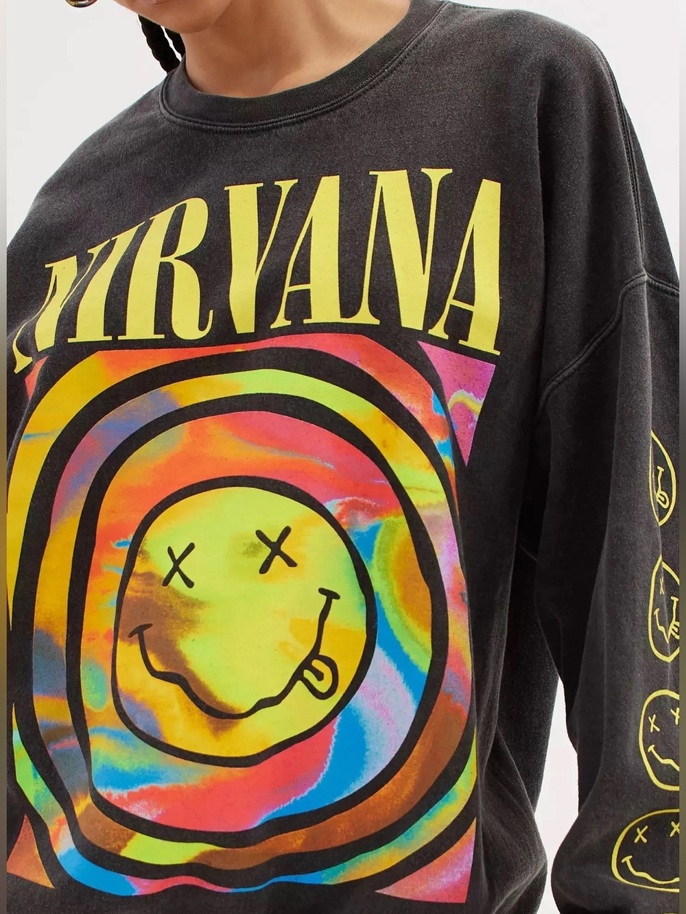 Urban outfitters Nirvana unisex pullover grey smiley sweatshirt *flawed*